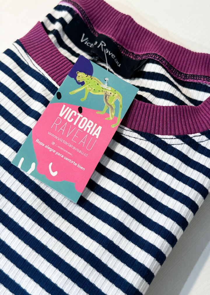 Polera Pili | Rayas azul, magenta