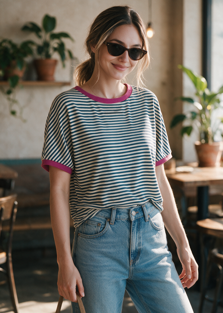 Polera Pili | Rayas azul, magenta