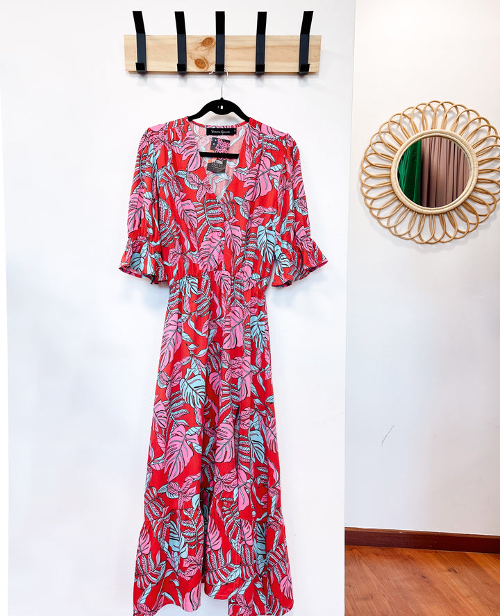 Vestido Coni | Monstera - Fondo Rojo