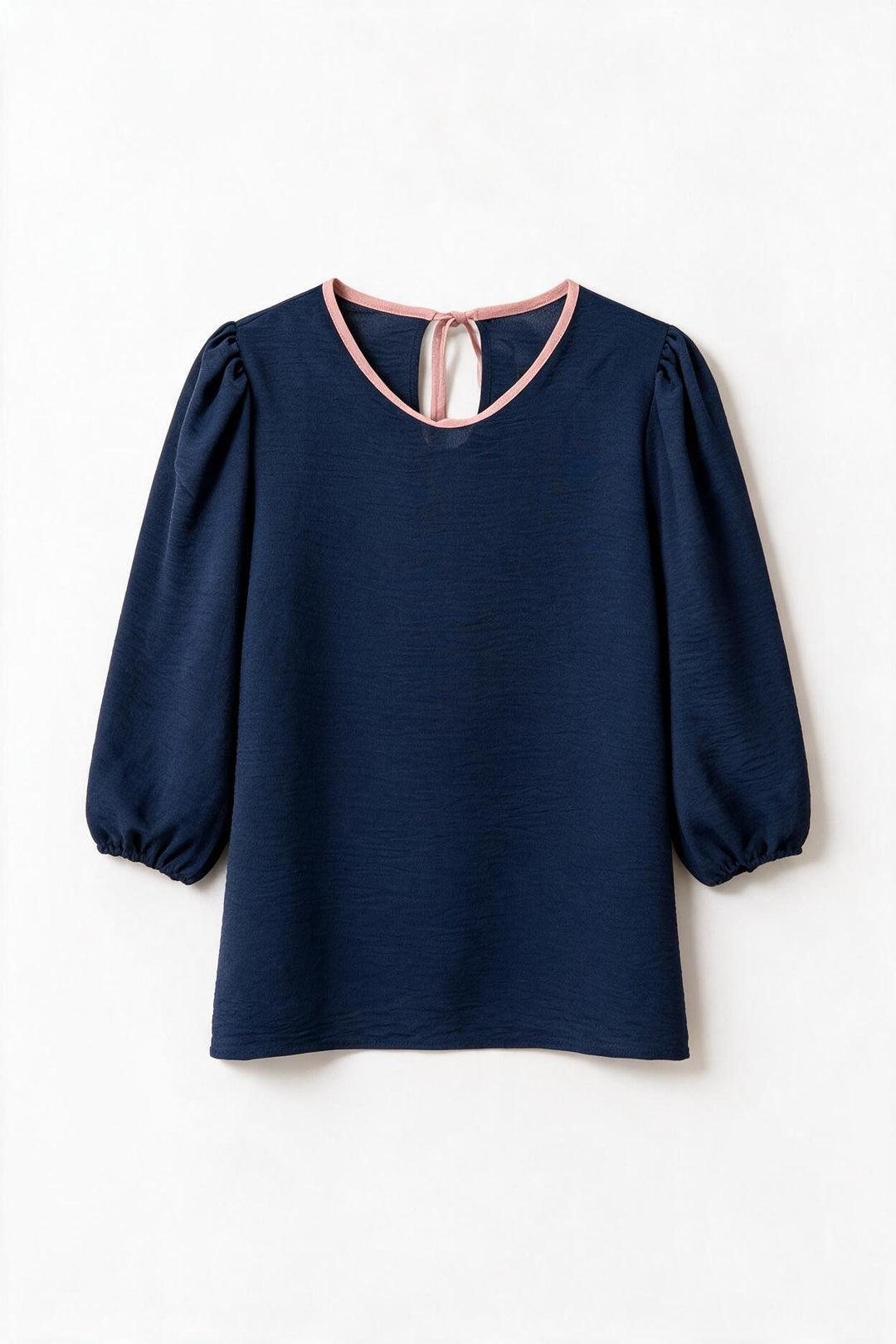 Blusa Gloria manga 3/4 | Azul marino, cuello palo rosa