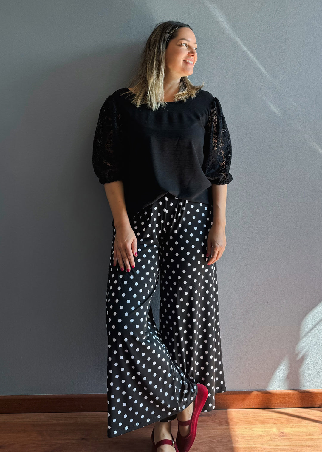 Pantalón Ale | Lunares fondo negro