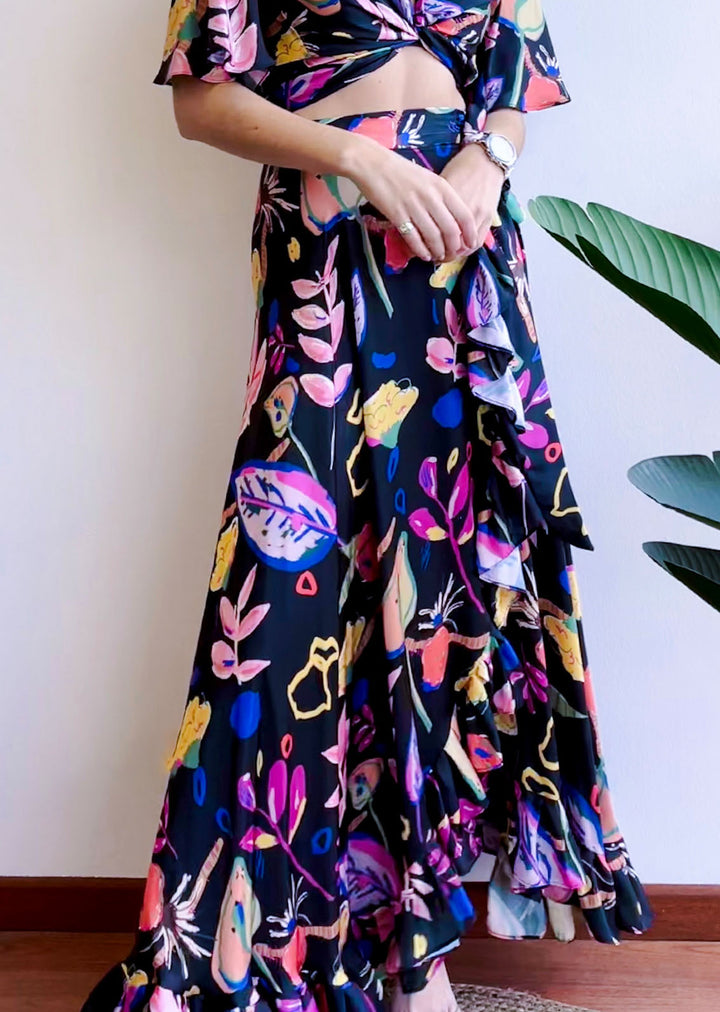 Pollera Augusta | Negro Hojas colores