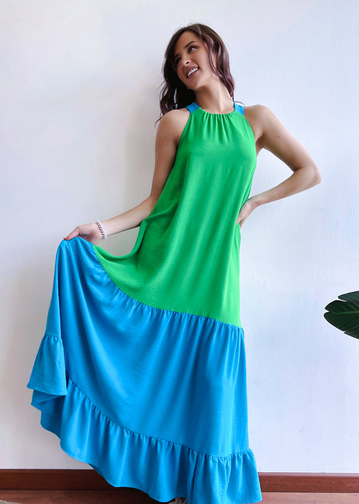 Vestido Roberta | Verde & Celeste