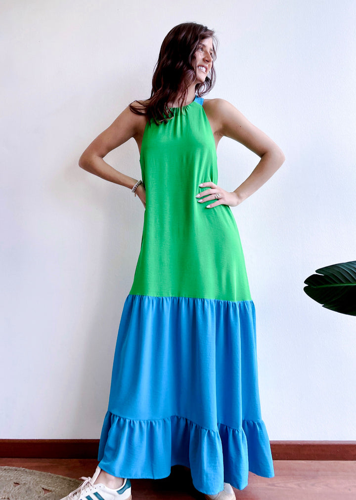 Vestido Roberta | Verde & Celeste