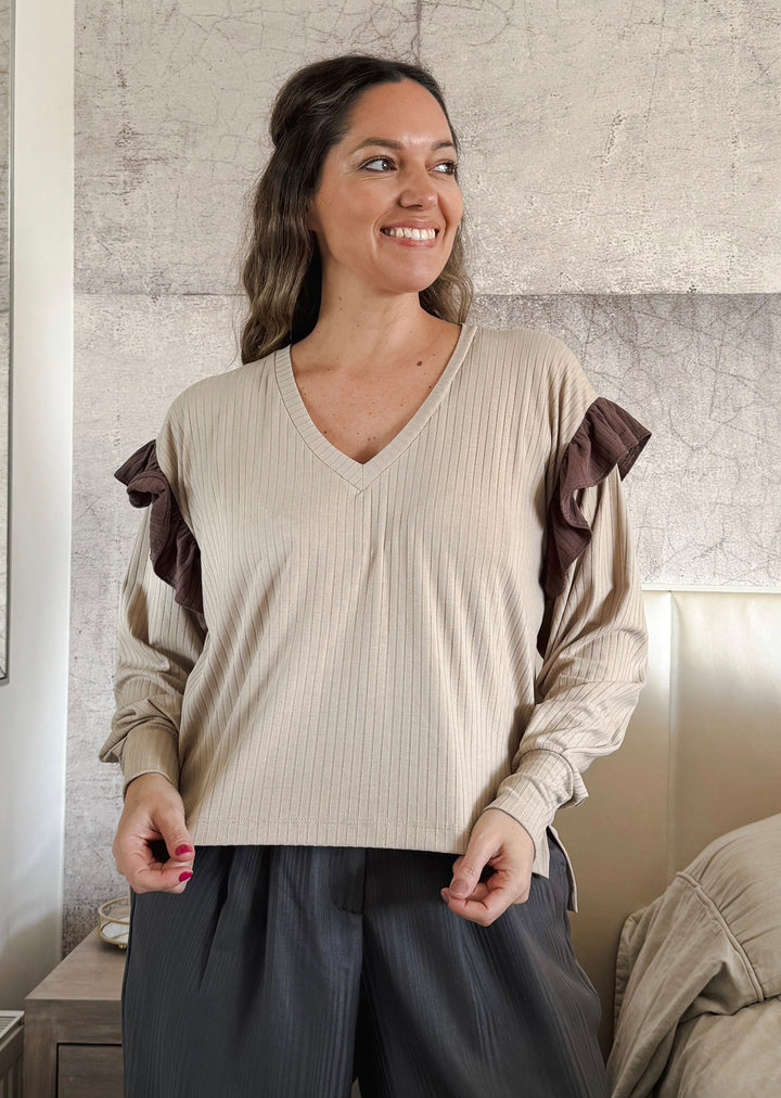 Polera Gala | Beige vuelos taupé