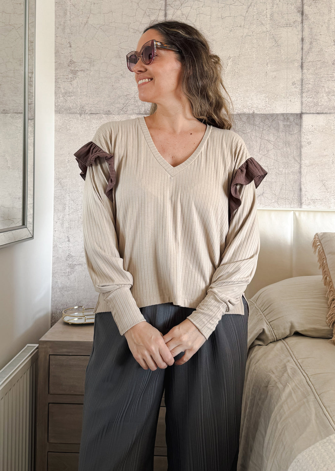 Polera Gala | Beige vuelos taupé