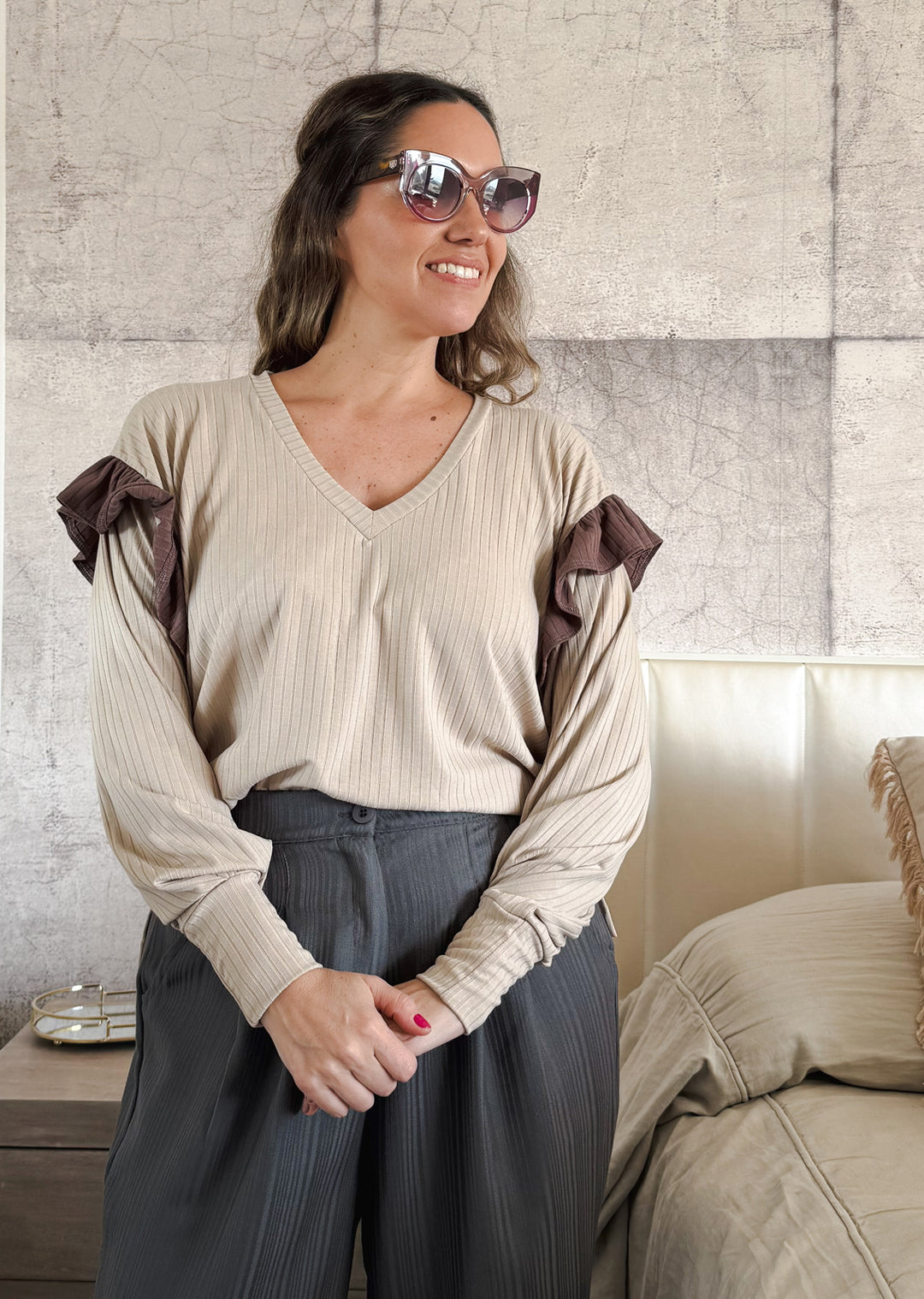 Polera Gala | Beige vuelos taupé