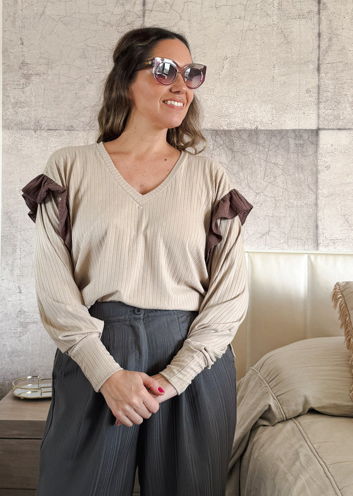 Polera Gala | Beige vuelos taupé