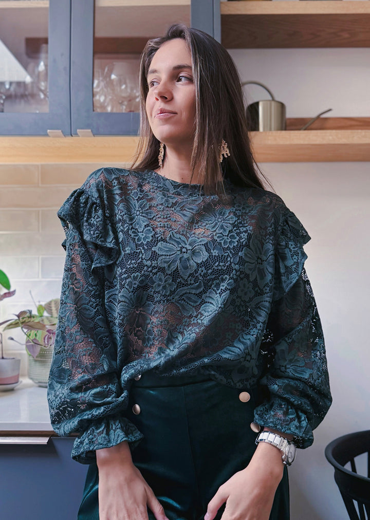 Polera Ada | Encaje, verde