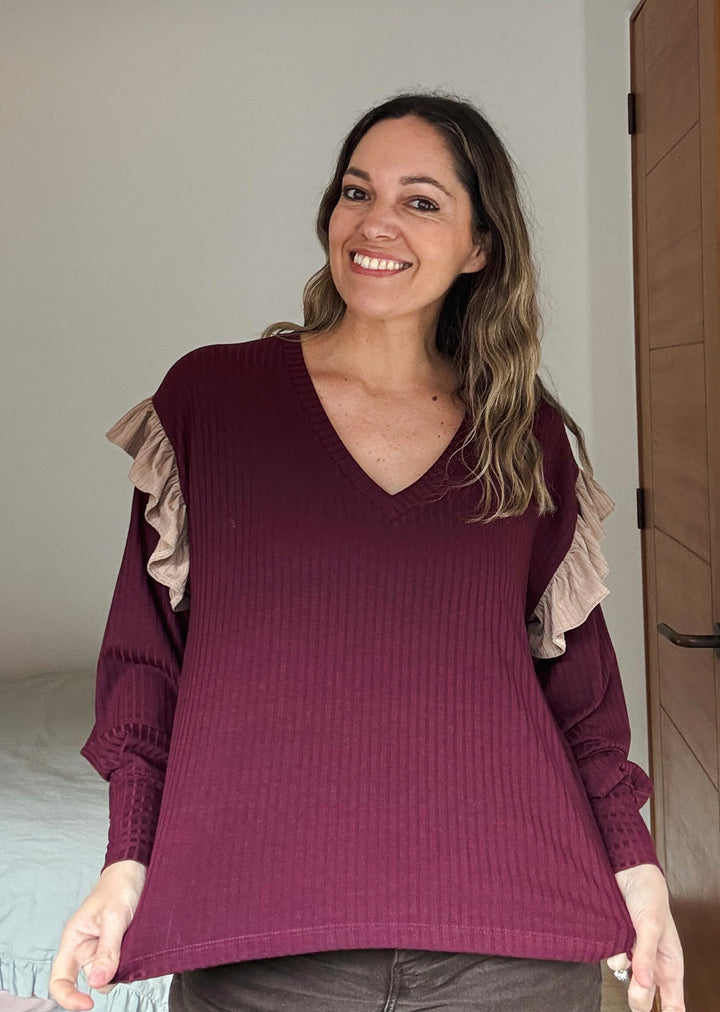 Polera Gala | Burdeo vuelos beige