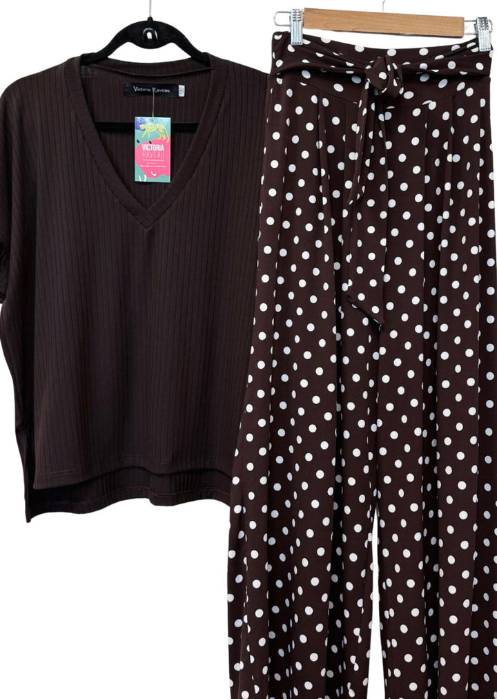 Pantalón Ale | Lunares fondo chocolate