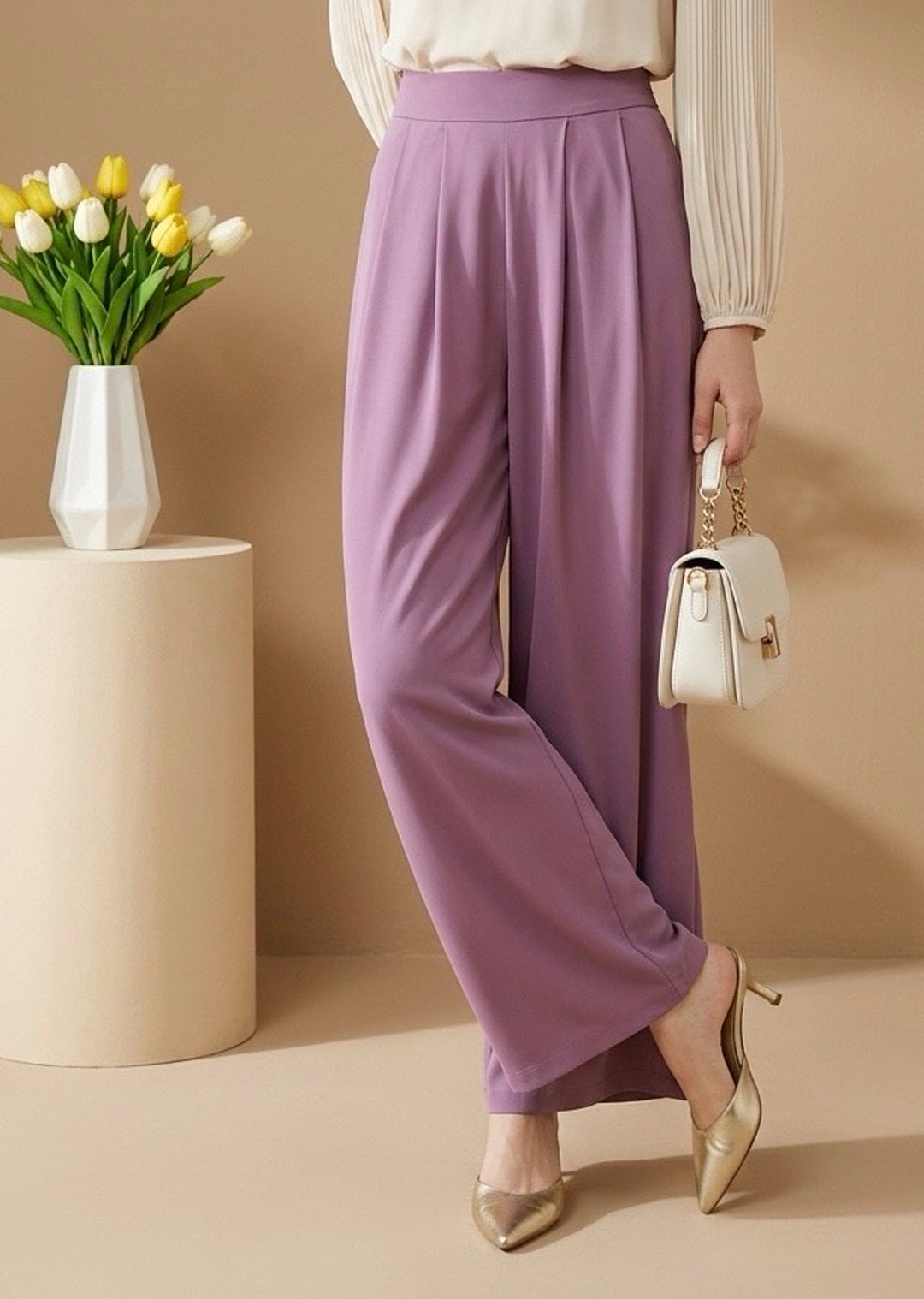 Pantalón Ale palo rosa - pantalón palazzo mujer romántico para salidas elegantes hecho en Chile | Victoria Raveau