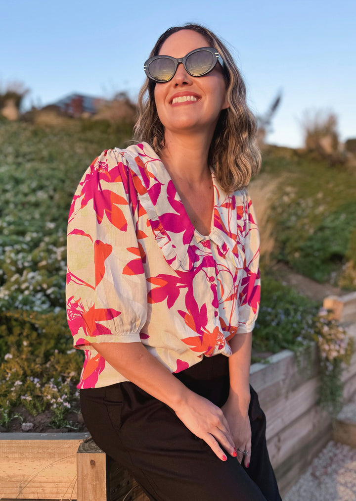 Blusa Amelia | Flores Magenta y Naranja