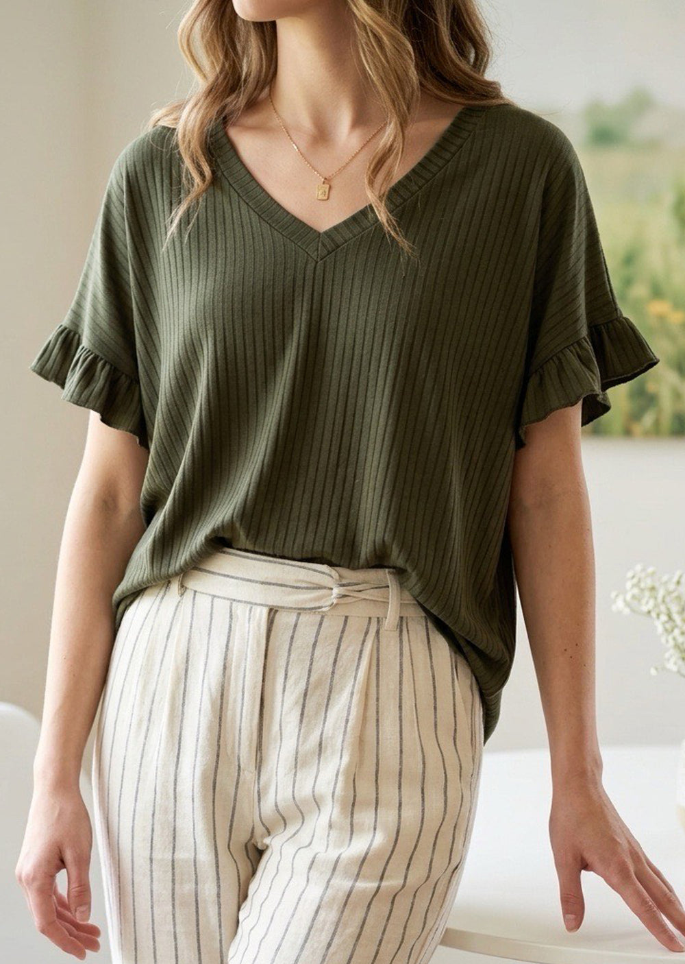Polera Angela musgo - polera mujer fresca para looks casuales o salidas de día hecha en Chile | Victoria Raveau