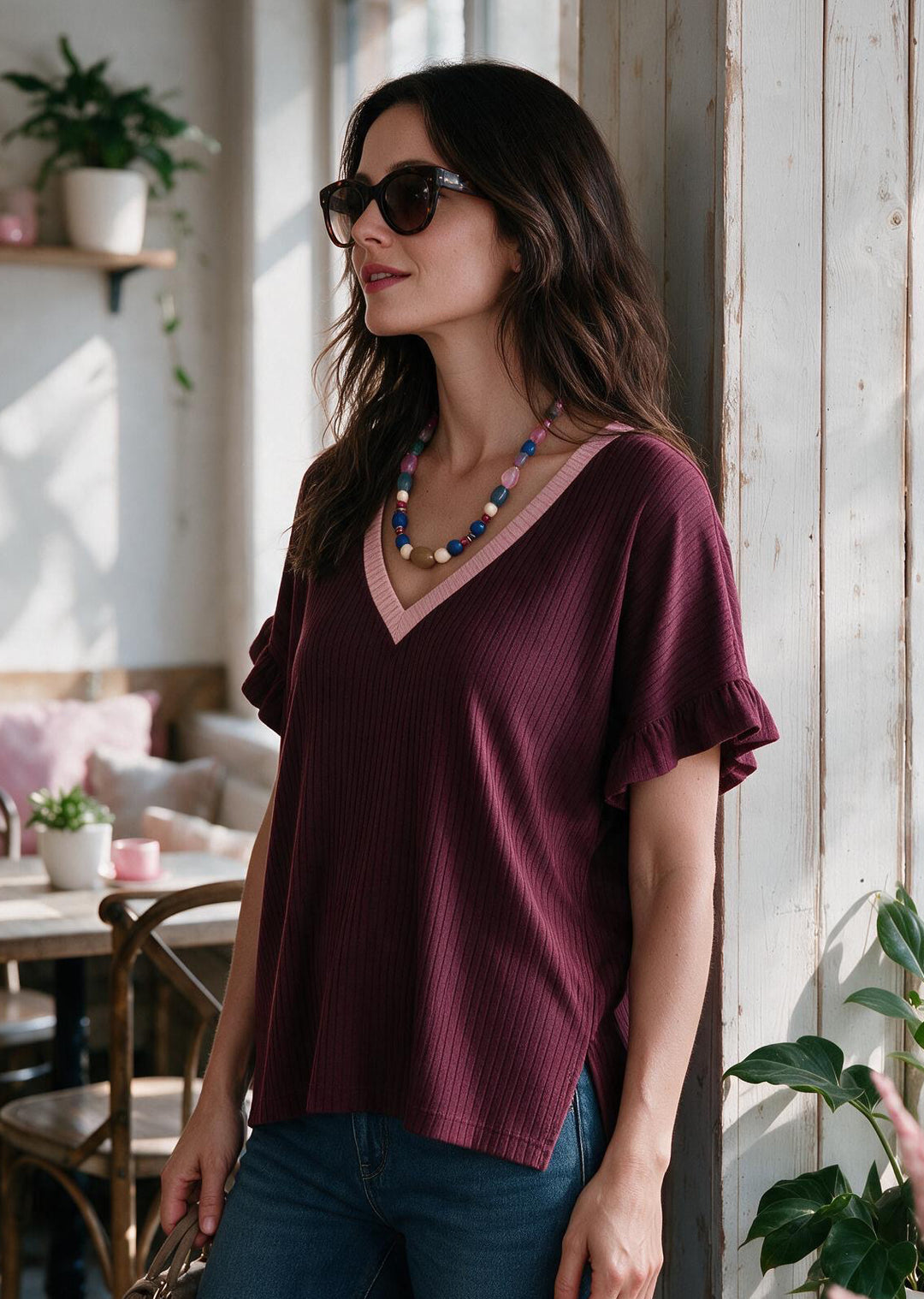 Polera Angela | Burdeo , palo rosa