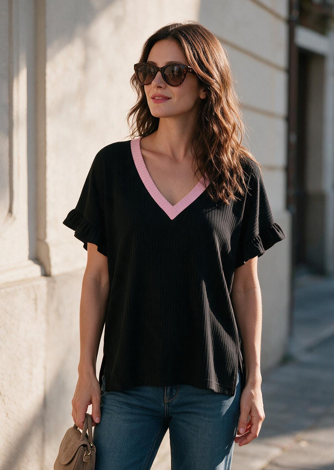 Polera Angela | Negra, palo rosa