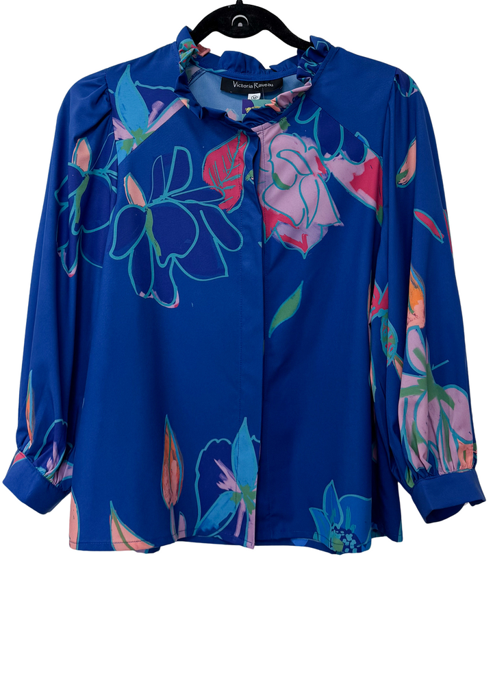 Blusa Antonia | Flores y piña, azul