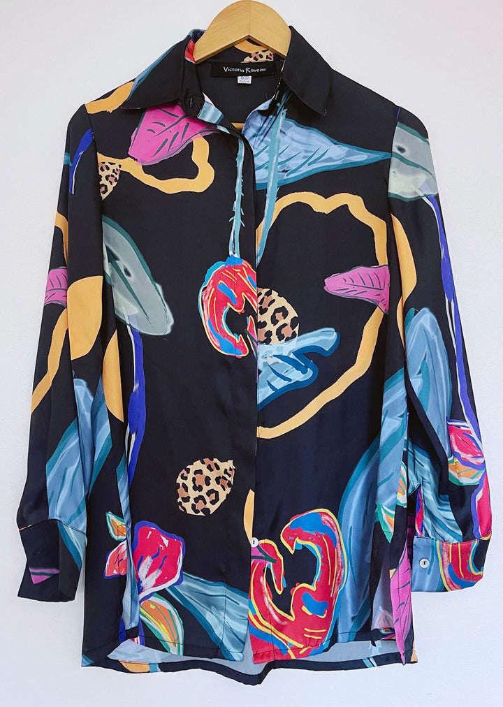 Blusa Bernarda | Flores - Print Fondo Negro