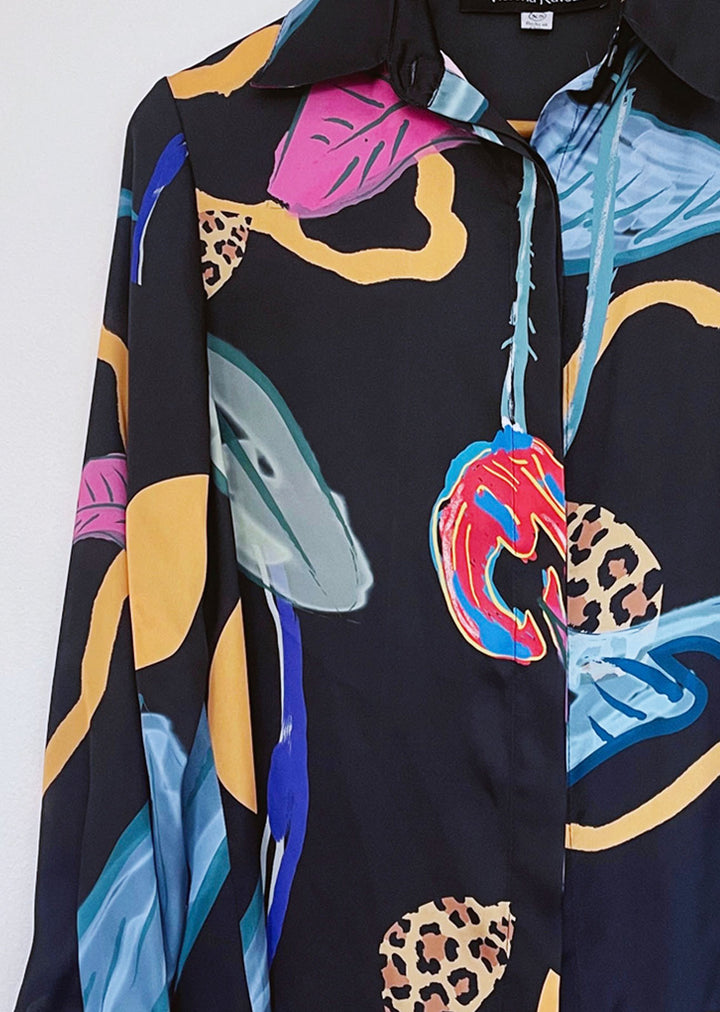 Blusa Bernarda | Flores - Print Fondo Negro