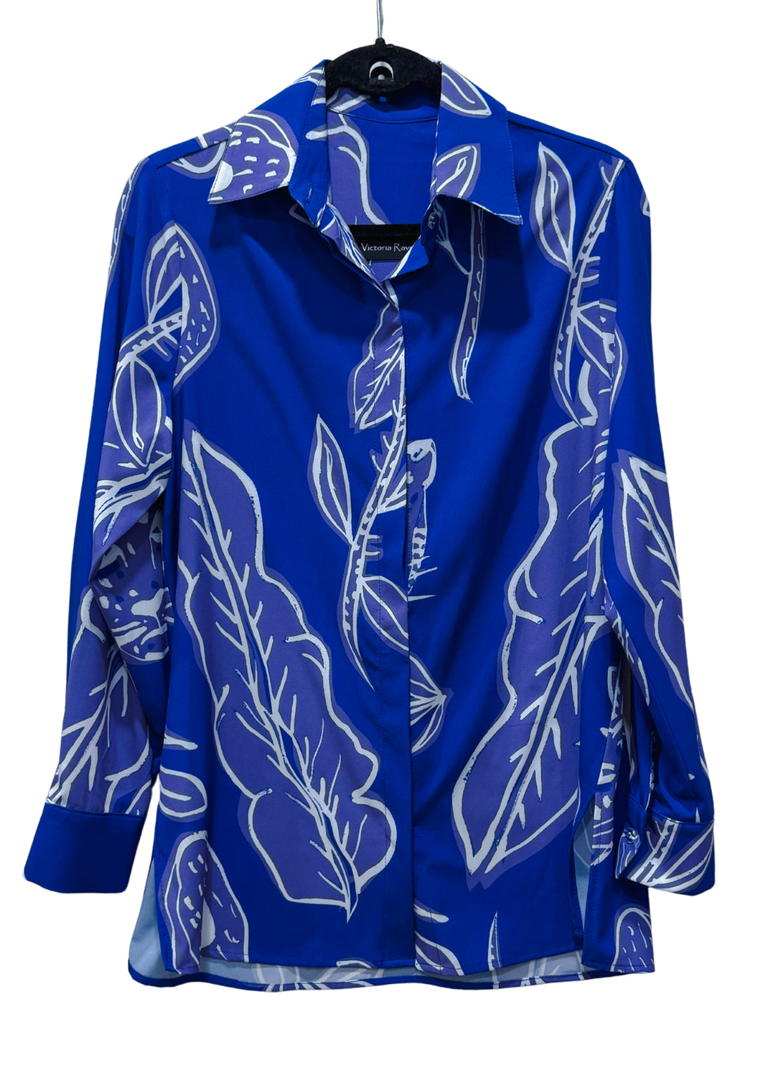Blusa Bernarda | Hojas fondo azul