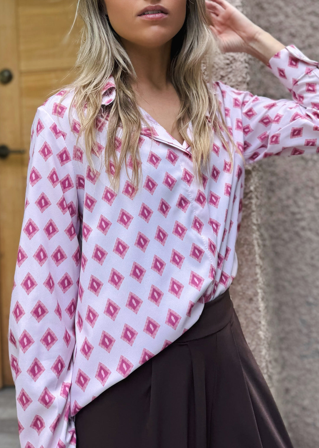 Blusa Bernarda | mini rombos, baby pink