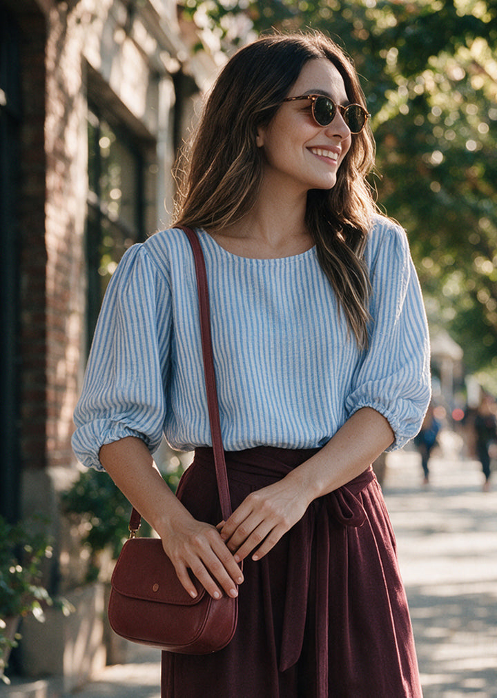 Blusa Gloria manga 3/4 | Rayas Celestes