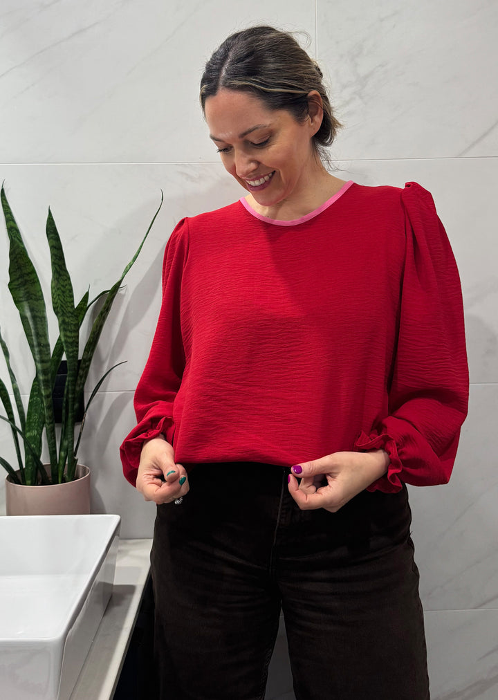 Blusa Gloria Manga Larga | Roja cuello pink