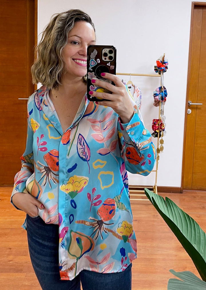Blusa Bernarda | Sky Blue - hojas