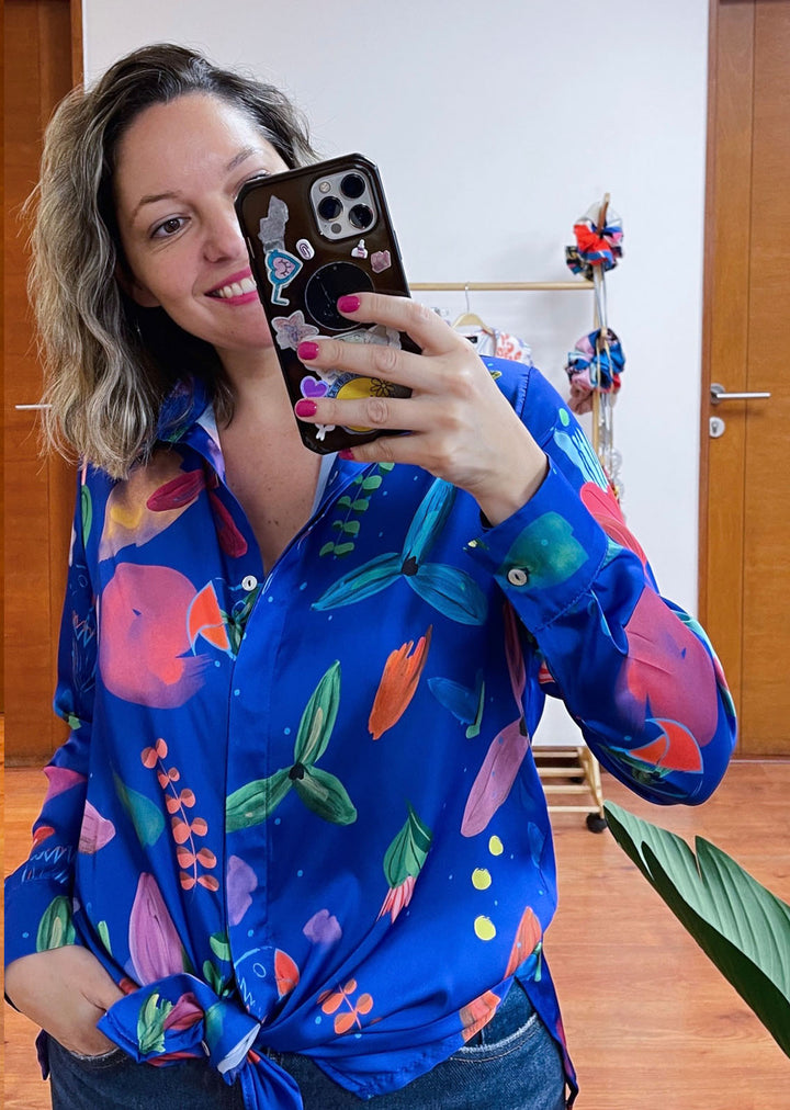 Blusa Bernarda | Pájaro Fondo Azul