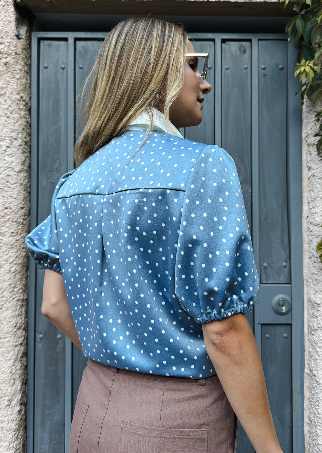 Blusa Berni | Puntos Celeste Grisáceo