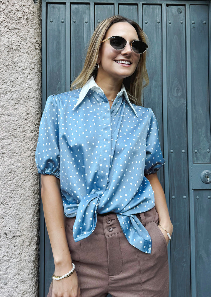 Blusa Berni | Puntos Celeste Grisáceo