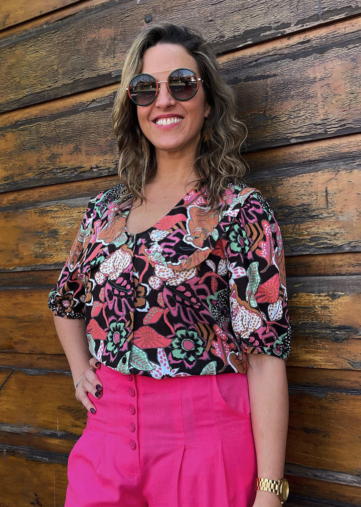 Blusa Candelaria | Tigre Fondo Negro