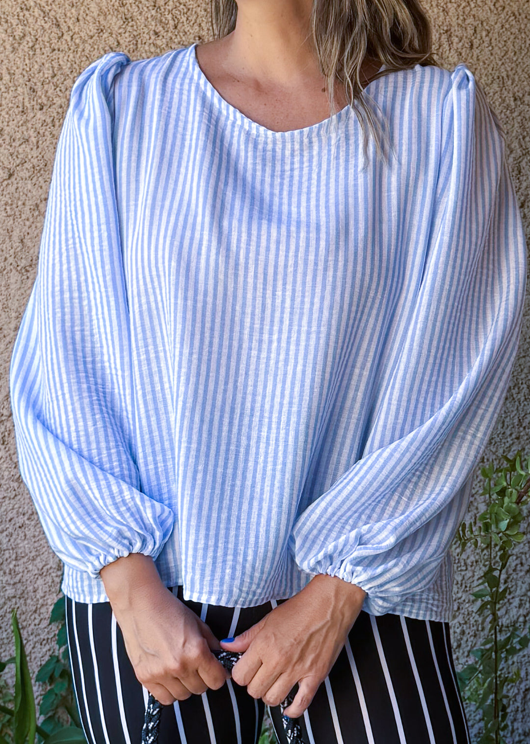 Blusa Gloria Manga Larga | Rayas Celeste