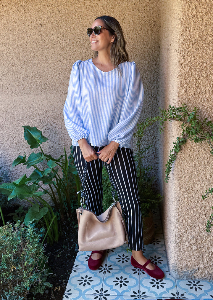 Blusa Gloria Manga Larga | Rayas Celeste