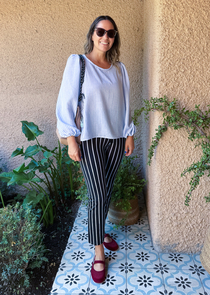 Blusa Gloria Manga Larga | Rayas Celeste