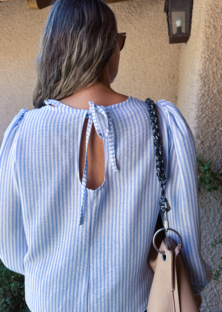 Blusa Gloria Manga Larga | Rayas Celeste