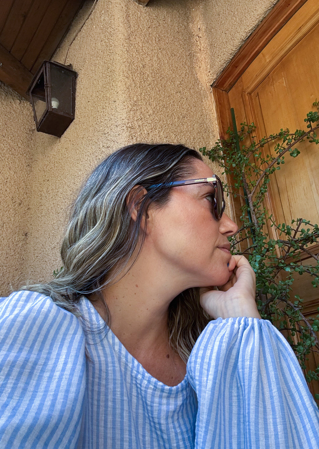 Blusa Gloria Manga Larga | Rayas Celeste