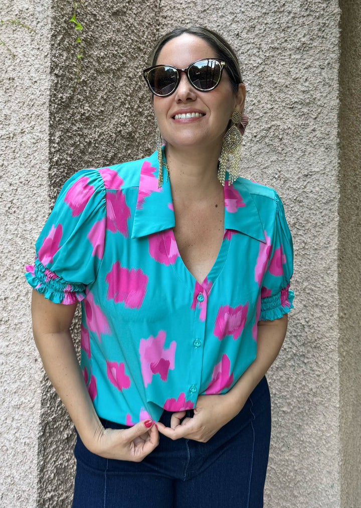 Blusa Maite | Abstracto fondo turquesa