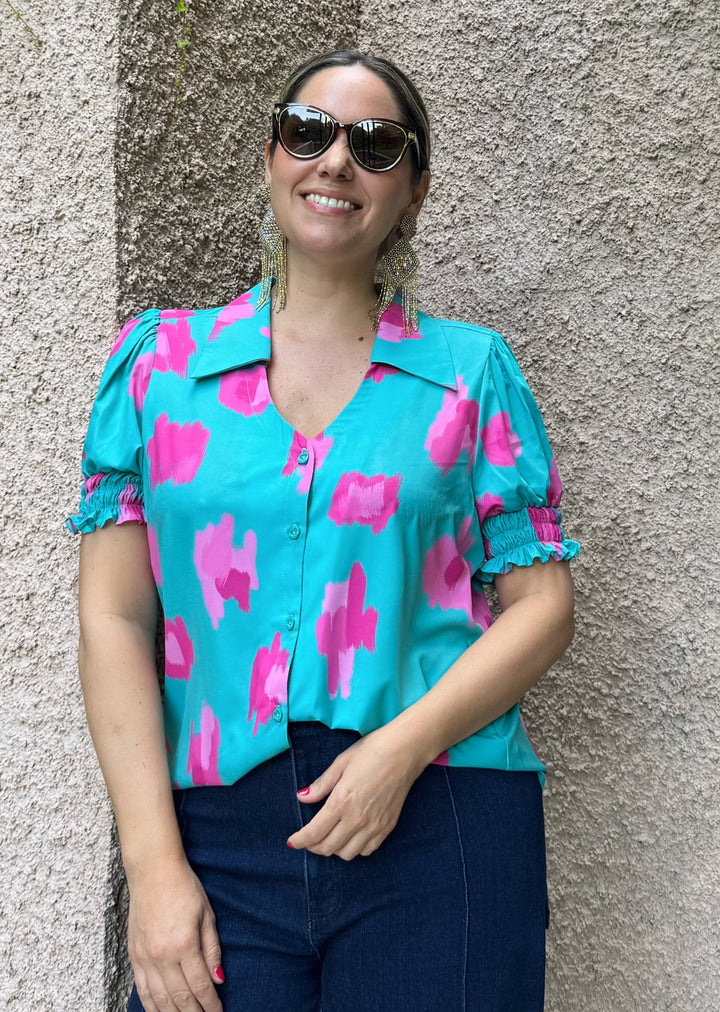 Blusa Maite | Abstracto fondo turquesa