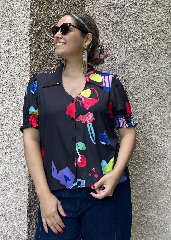 Blusa Maite | Guinda fondo negro