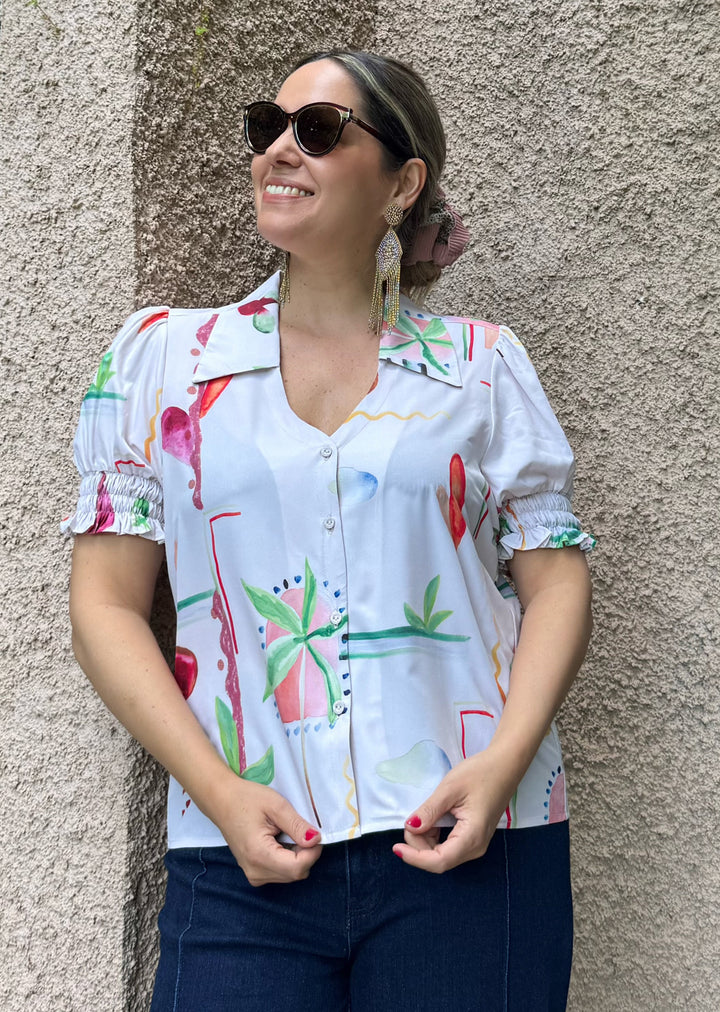 Blusa Maite | Print fondo crema