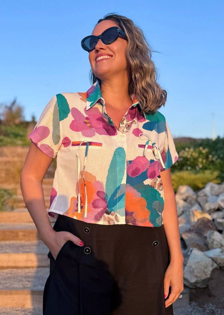 Blusa Raquel | Flores Fondo Blanco - COLAB. "IGNACIA JULLIAN"