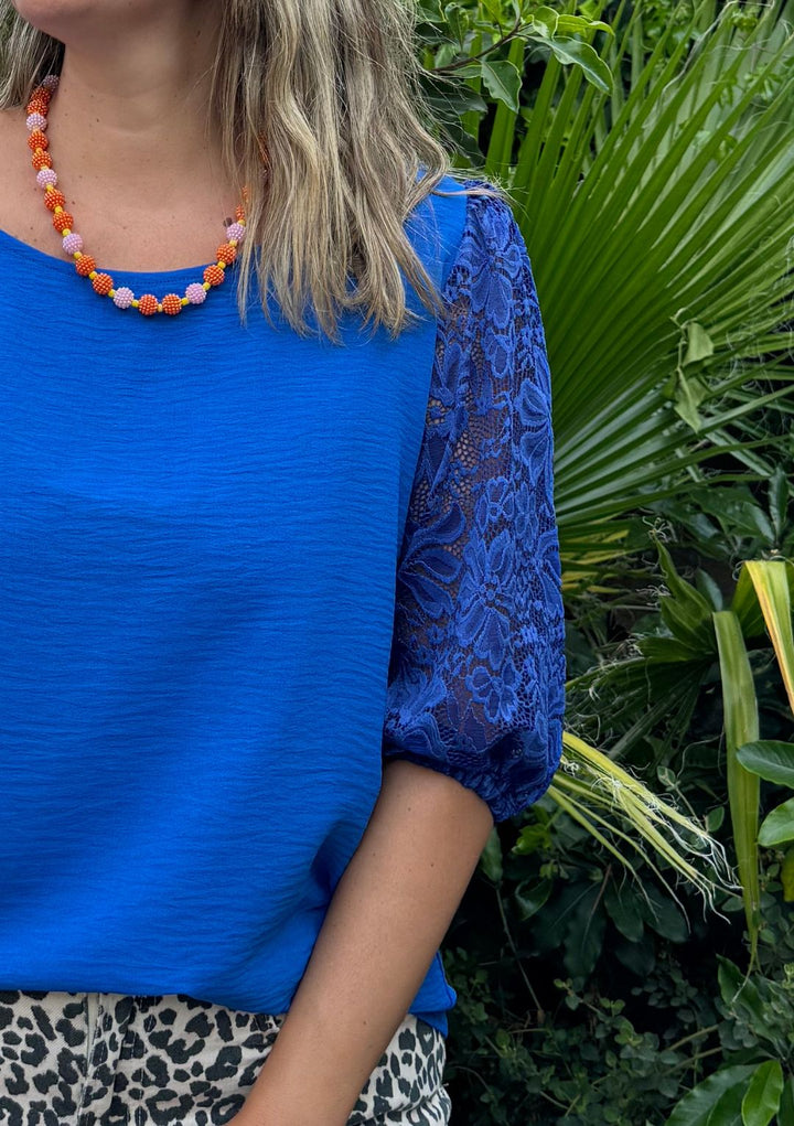 Blusa Gloria | Azul + Encaje
