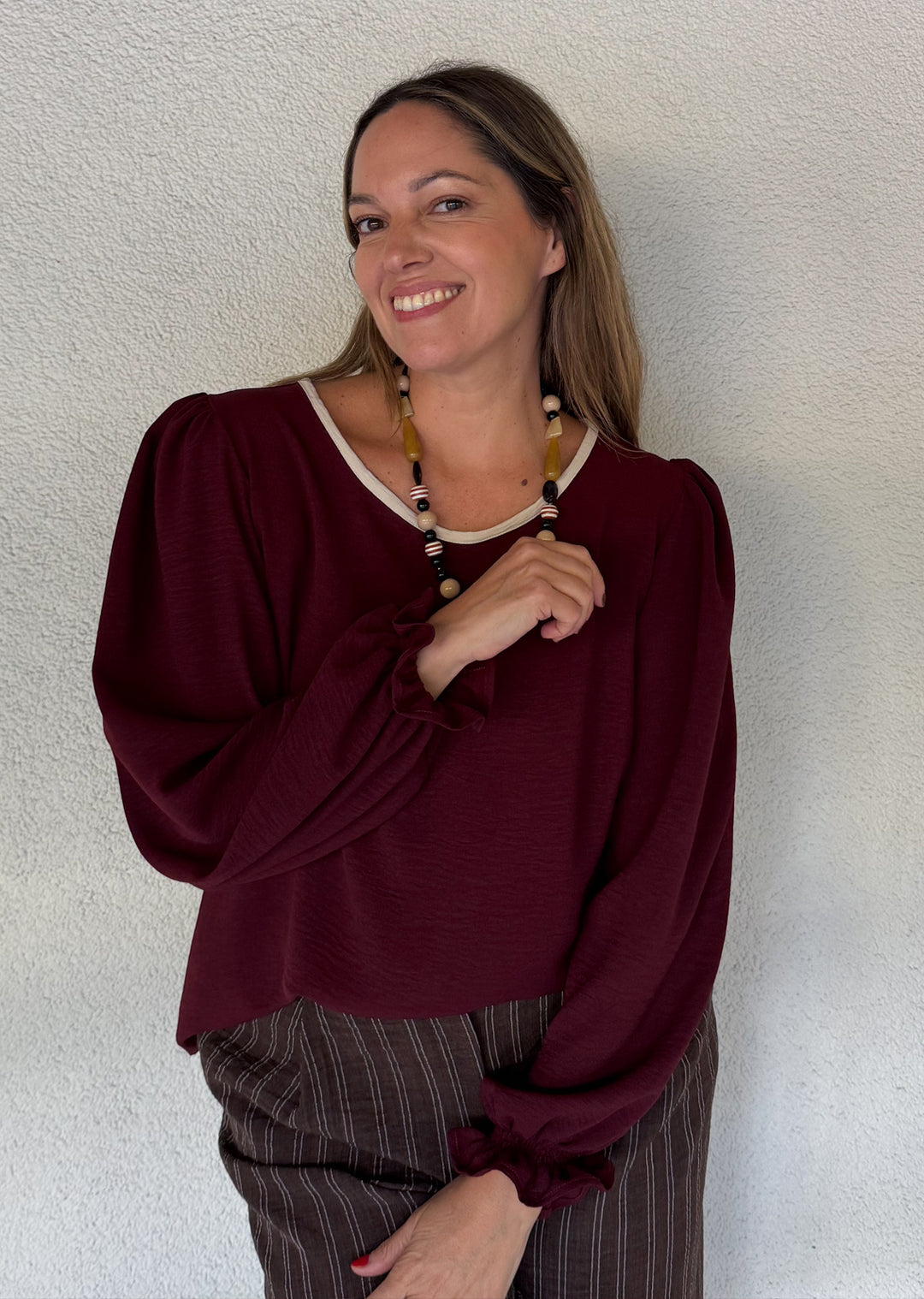 Blusa Gloria Manga Larga | Burdeo, crudo
