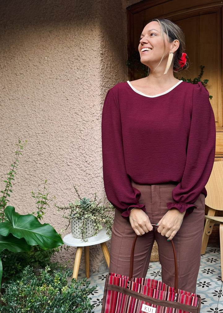 Blusa Gloria Manga Larga | Burdeo, crudo