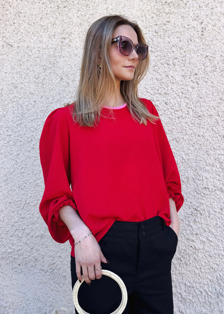 Blusa Gloria Manga Larga | Roja cuello pink