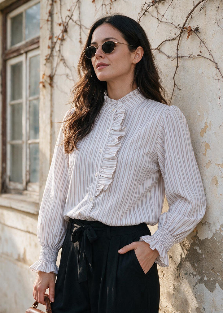 Blusa Valeria |  Rayas light brown fondo crudo