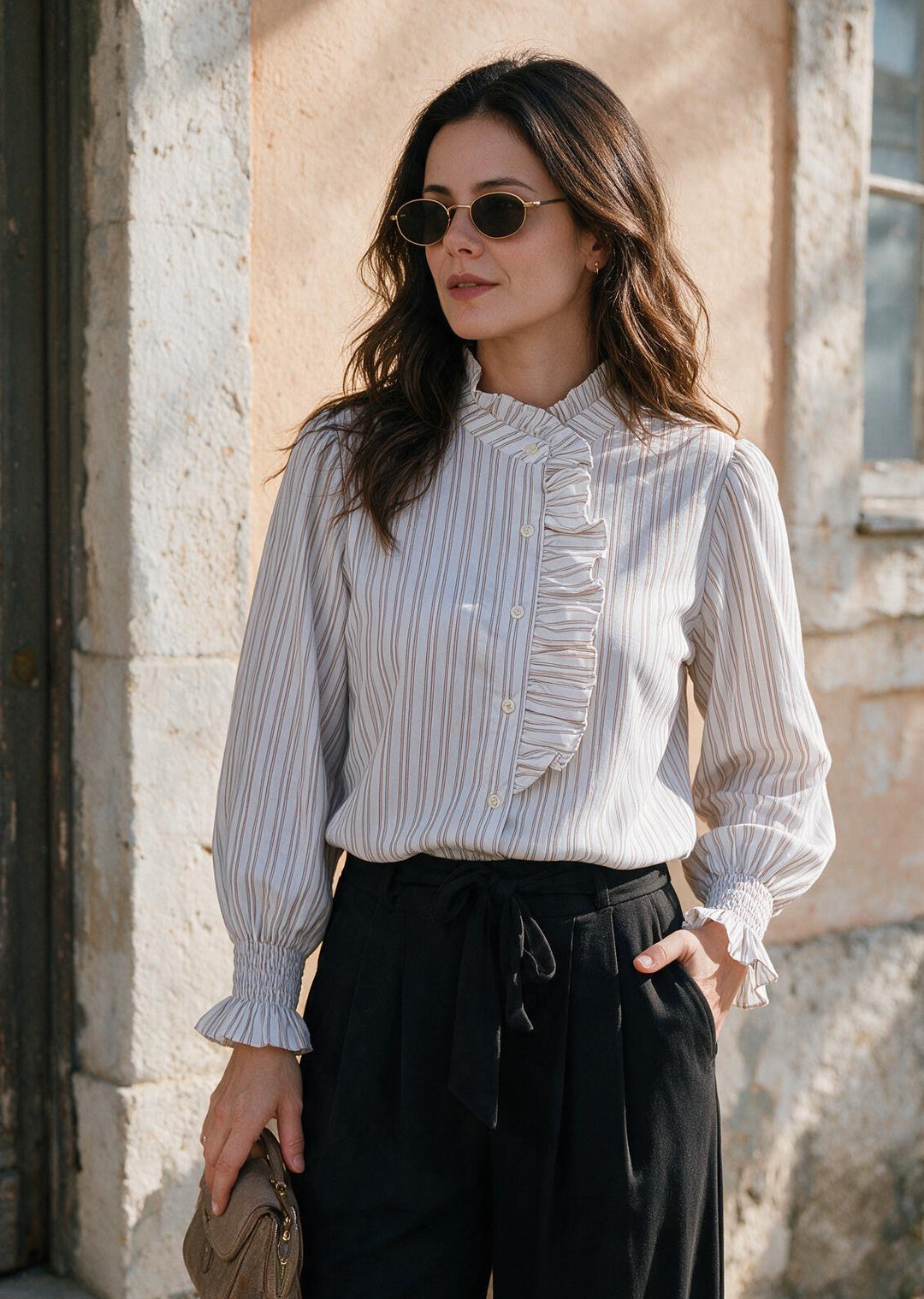 Blusa Valeria |  Rayas light brown fondo crudo