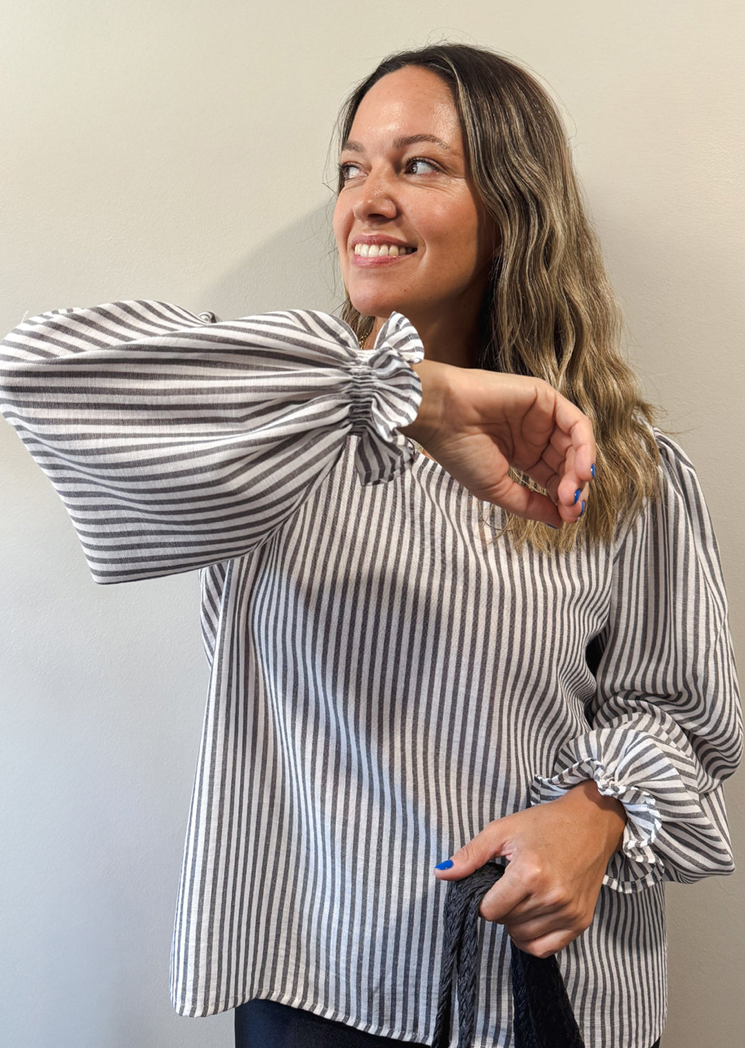 Blusa Gloria Manga Larga | Rayas Gris