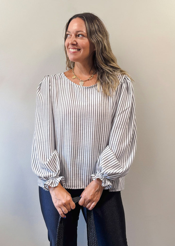 Blusa Gloria Manga Larga | Rayas Gris